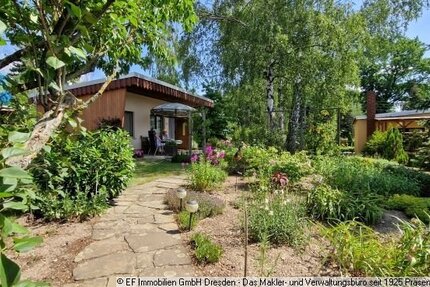 ruhig gelegenes Gartengrundstück (ohne Gartenverein) mit 672 m², Gartenhaus, Wasserbecken, Zufahrt, Gewächs- und Gerätehäuschen in 01108 Dresden